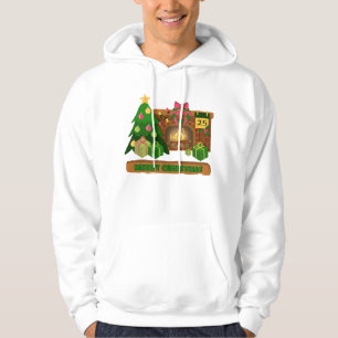 Veste À Capuche Joyeux Noël près de la cheminée bonfire xmas arbre