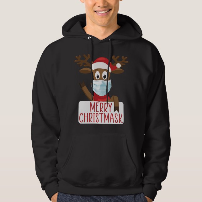 Veste À Capuche Joyeux Noël Reindeer Visage Masque Drôle Christma (Devant)