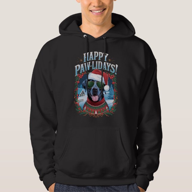 Veste À Capuche Joyeux Pawlidays Black Labrador Chien Noël Fun (Devant)