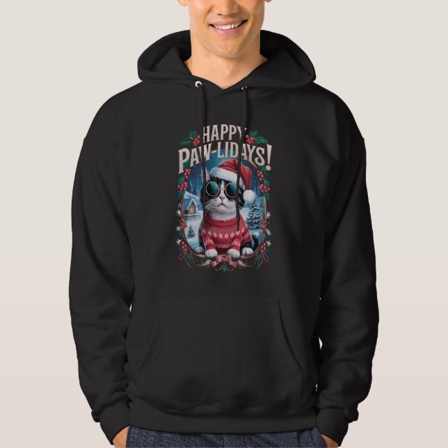 Veste À Capuche Joyeux Pawlidays Tuxedo Chat Joyeux Noël (Devant)