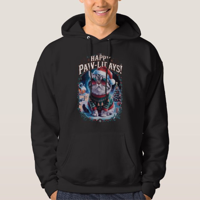 Veste À Capuche Joyeux Pawlidays Tuxedo Chat Joyeux Noël (Devant)