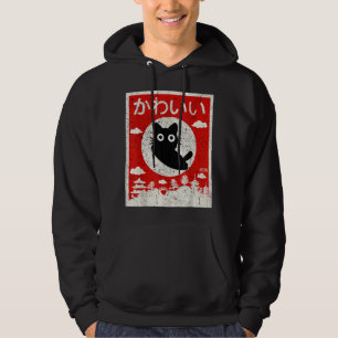 Veste À Capuche Kawaii Chat Japonais Anime Noir Chat Aimer Retro V