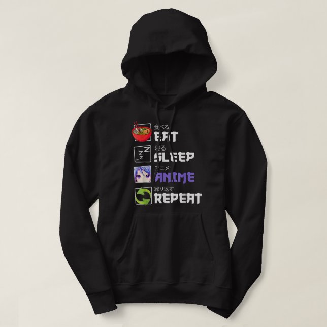 Veste À Capuche Kawaii Otaku Manga Mange Dormir Anime Répéter Kanj (Design devant)