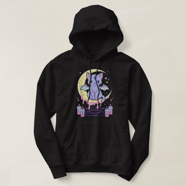 Veste À Capuche Kawaii Pastel Goth Cute Chat Noir Déplaisant (Design devant)