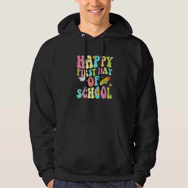 Veste À Capuche Kids Retro Groovy Happy First Day Of School Teache (Devant)