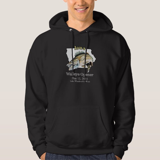 Veste À Capuche Lac personnalisé et date Iowa Walleye Opener Dark (Devant)