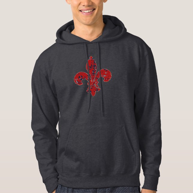 Veste À Capuche Lavette rouge Fleur De Lis sur Dark (Devant)