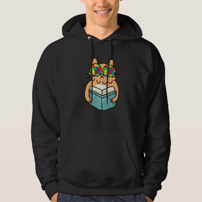 Veste À Capuche Lecture de chat Un livre Sensibilisation sur l'aut (Devant)