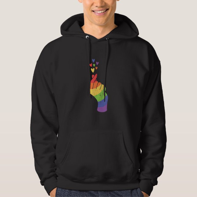 Veste À Capuche LGBT Pride Equality LGBTQ Hand Heart Rainbow Gay L (Devant)