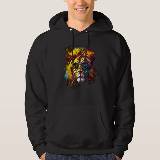 Veste À Capuche Lion Artwork Sunglasses Colourful Zoo Animal Lion (Devant)