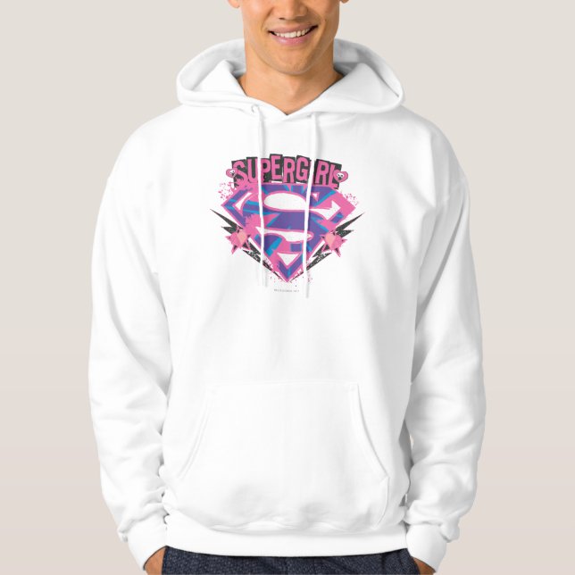 Veste À Capuche Logo Supergirl rose et violet Grunge (Devant)