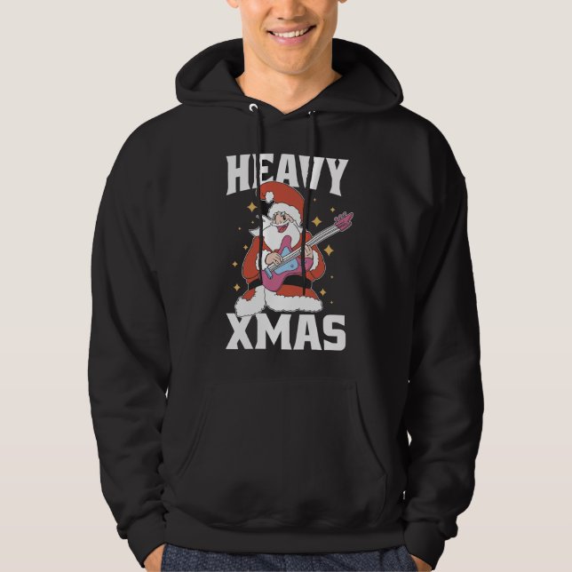 Veste À Capuche Lourd Xmas Metal Père Noël jouant de la guitare (Devant)
