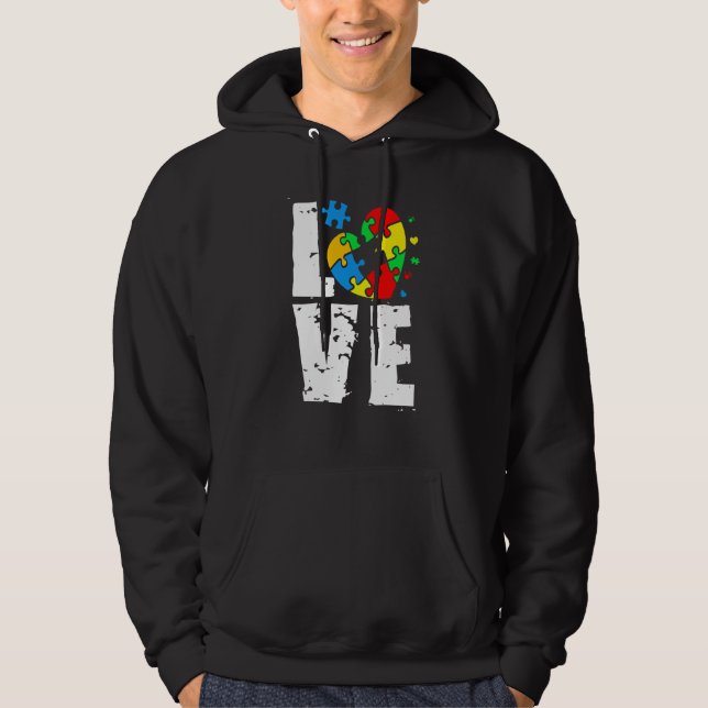 Veste À Capuche LOVE Puzzle Pieces Heart Autism Awareness (Devant)