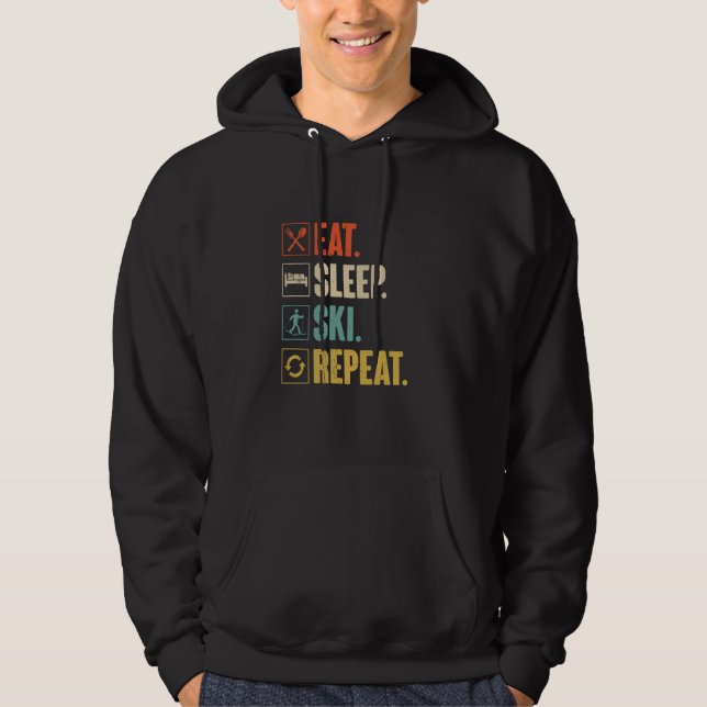 Veste À Capuche Mangez Sleep Ski Répéter Funny Retro Skiing Lover  (Devant)