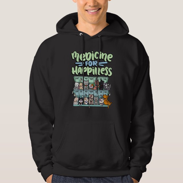 Veste À Capuche medicine for happiness pill box animals cat breeds (Devant)