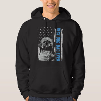 Veste À Capuche Meilleur papa de Shih Tzu vintage avec drapeau amé