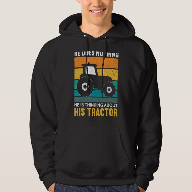 Veste À Capuche Mens Il Pense À Son Tracteur Funny Farme (Devant)