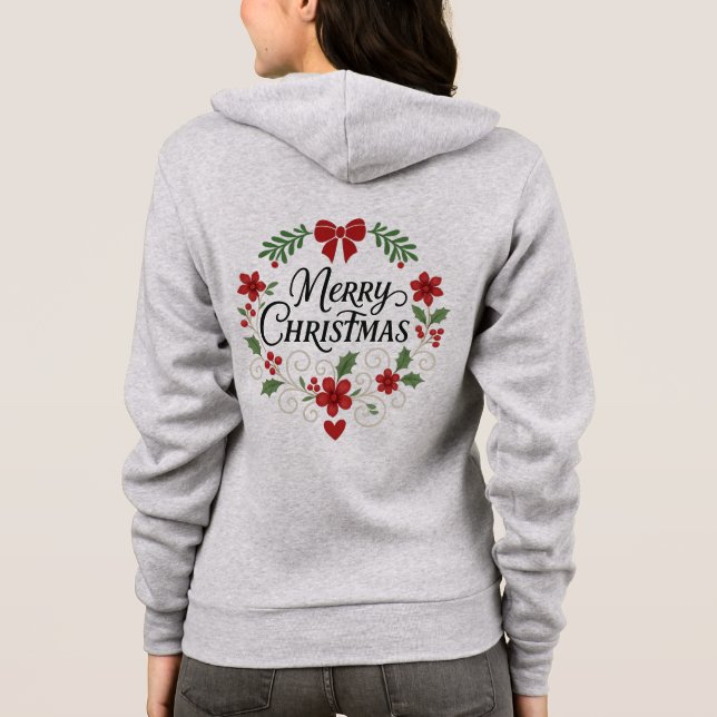 Veste À Capuche Merry Christmas Floral Wreath Zip-Up Hoodie (Dos)