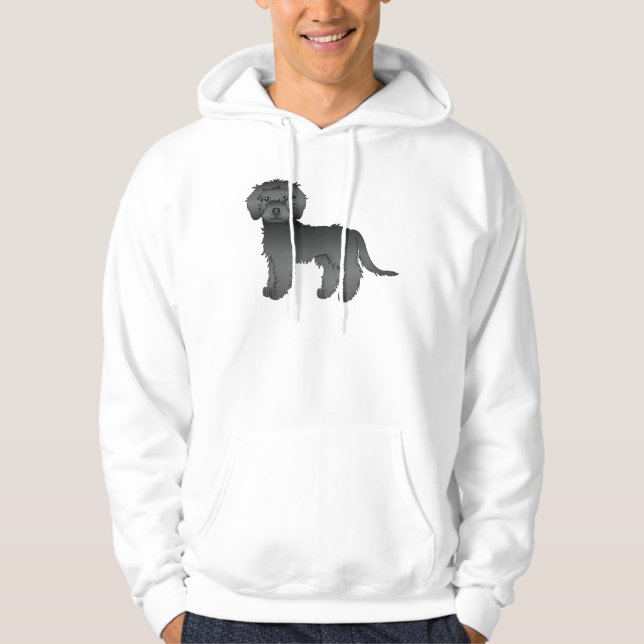 Veste À Capuche Mini noir Goldendoodle mignon chien de dessin (Devant)