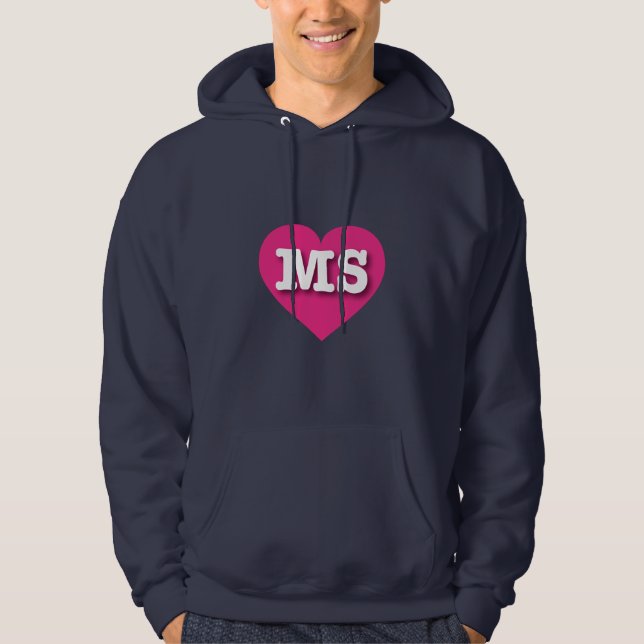 Veste À Capuche Mississippi Hot Pink Heart - J'aime MS (Devant)