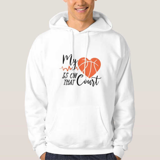 Veste À Capuche Mon Coeur Est Sur Cette Cour Idée Cadeau Basketbal (Devant)
