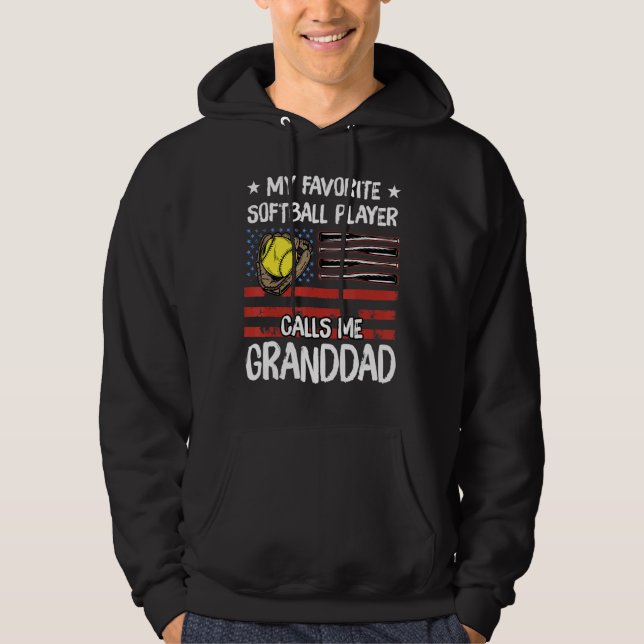 Veste À Capuche Mon Joueur favori de softball m'appelle Grand-père (Devant)