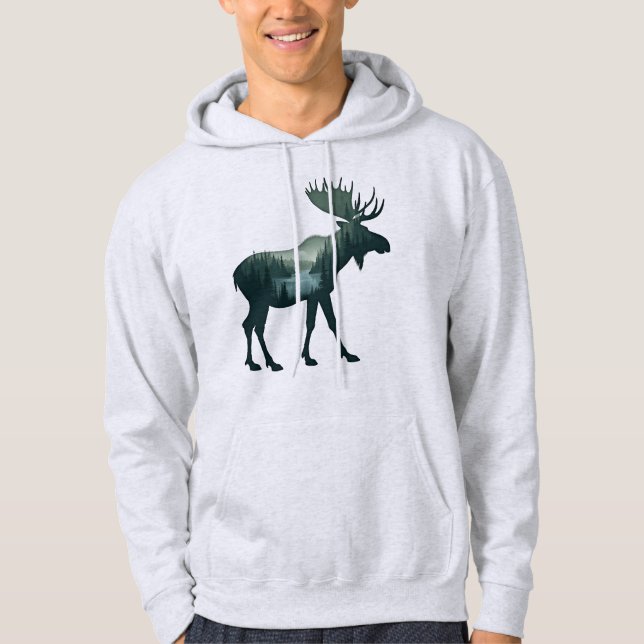 Veste À Capuche Moose Silhouette Forest Nature Double Exppsure (Devant)