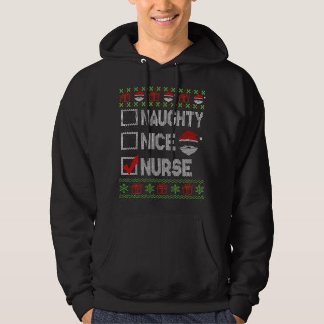 Veste À Capuche Naughty Nice Nurse Xmas Père Noël Ugly Sweater Fun (Devant)