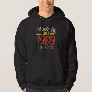 Veste À Capuche Né Juillet 1989 33ème Anniversaire Fabriqué En 198