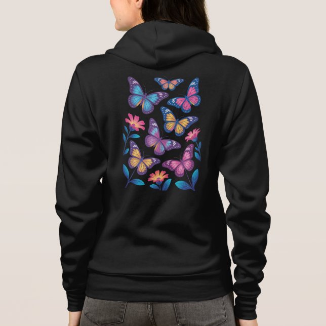 Veste À Capuche Neon Flowers with Six Glowing Butterflies (Dos)