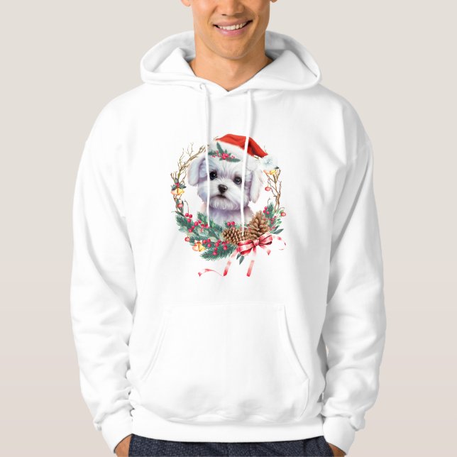 Veste À Capuche Noël des chiots maltais, Noël des chiots maltais (Devant)