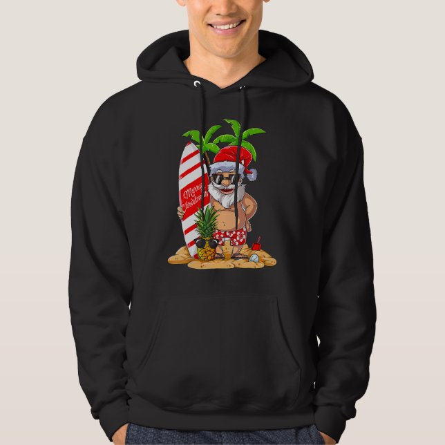 Veste À Capuche Noël En Juillet Père Noël Hawaii Surf Summer Chri (Devant)