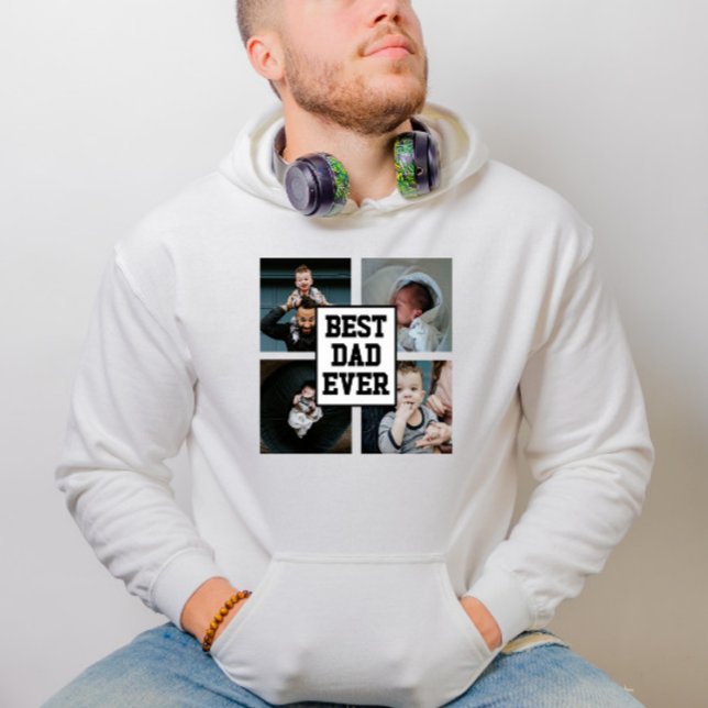 Veste À Capuche Noir Blanc Meilleur Papa Jamais Photo Personnalisé (Créateur téléchargé)