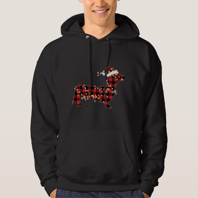 Veste À Capuche Pajamas de dachshund Noël Rouge Plaid Buffalo (Devant)