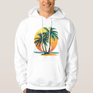 Veste À Capuche Palmiers Tropicaux avec Coucher de Soleil Vibrant 
