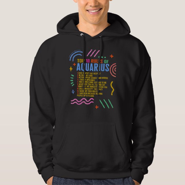 Veste À Capuche Panneau Zodiac Top 10 Règles De L'Aquarius Tournes (Devant)