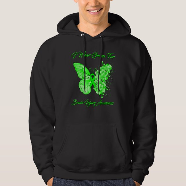 Veste À Capuche Papillon Je Porte Vert Pour Sensibiliser Aux Bless (Devant)