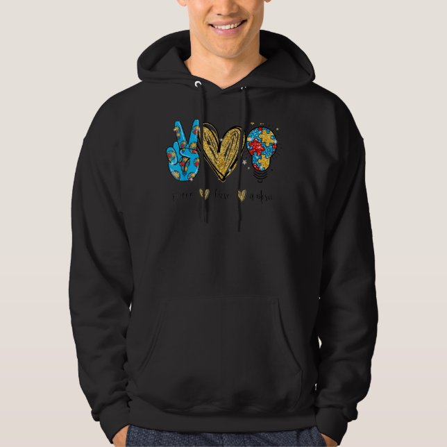 Veste À Capuche Peace Love Autisme Cool Sensibilisation Asd Hippie (Devant)