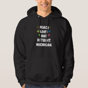 Veste À Capuche Peace Love Detroit Michigan Patriotic Mi Patriotis