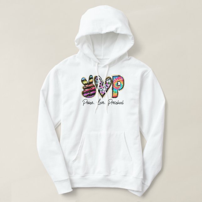 Veste À Capuche Peace Love Enseignants de maternelle Équipe Filles (Design devant)