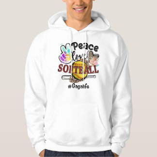 Veste À Capuche Peace Love Softball Gaga Life Maman Grand-mère Leo