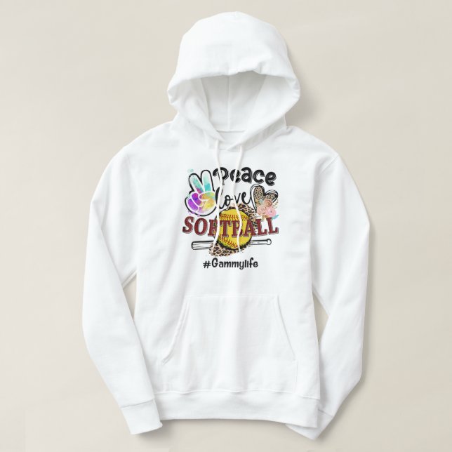 Veste À Capuche Peace Love Softball Gammy Life Maman Grand-mère Le (Design devant)