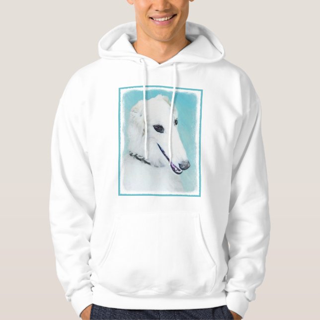Veste À Capuche Peinture de Borzoi (Blanc) - Joli Chien d'origine (Devant)