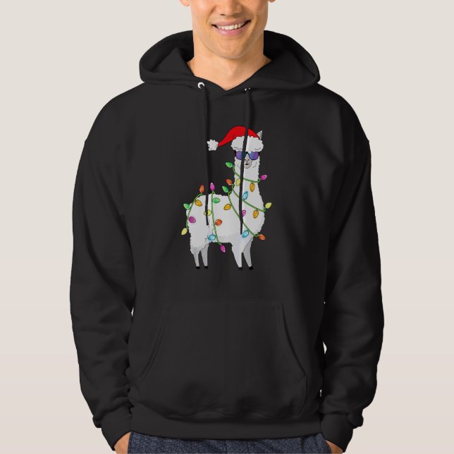Veste À Capuche Père Noël Llama Christmas Tree Lights Llama Xmas (Devant)