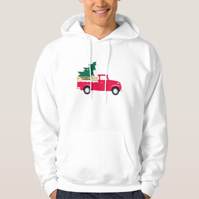 Veste À Capuche Petit Camion Rouge qui transporte une blague d'arb (Devant)