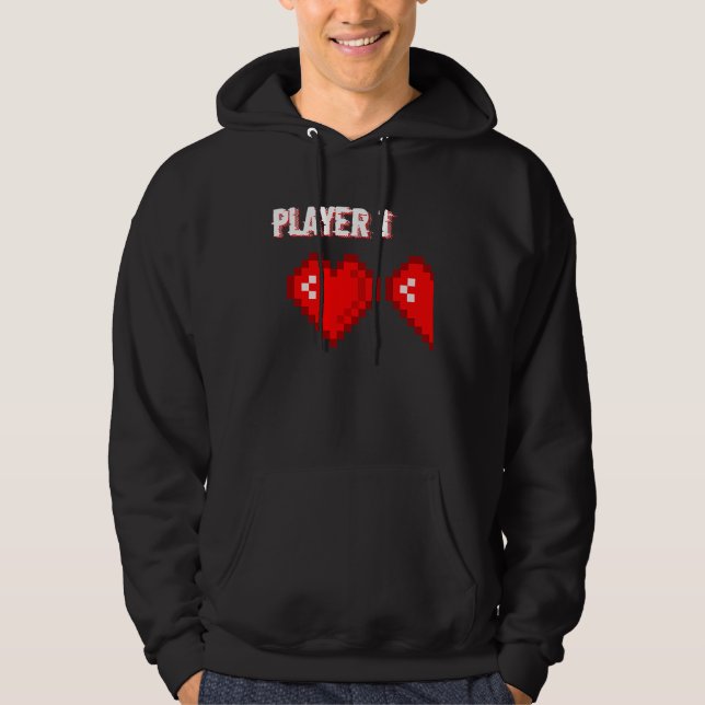 Veste À Capuche Player 1 Retro 8bit Hearts Valentines Day Couples  (Devant)