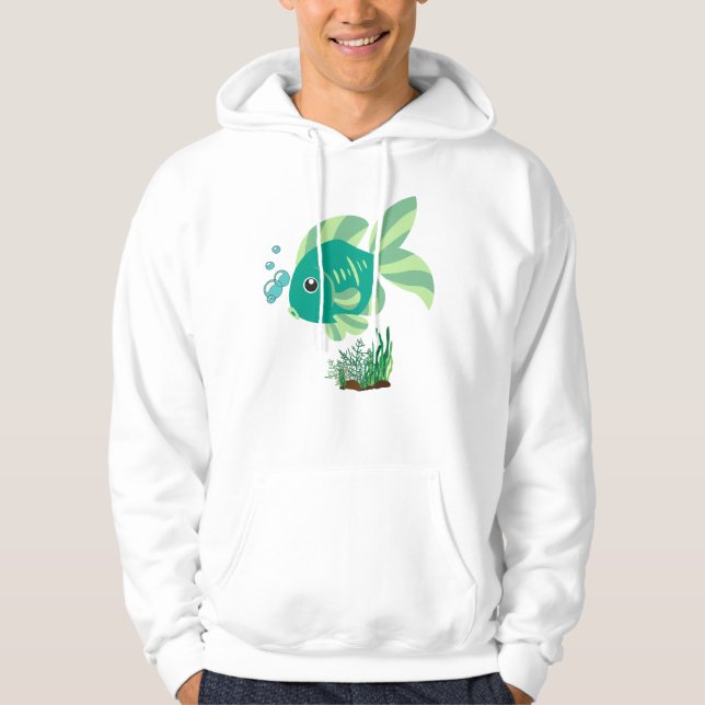 Veste À Capuche Poisson vert avec bulles et plantes aquatiques (Devant)