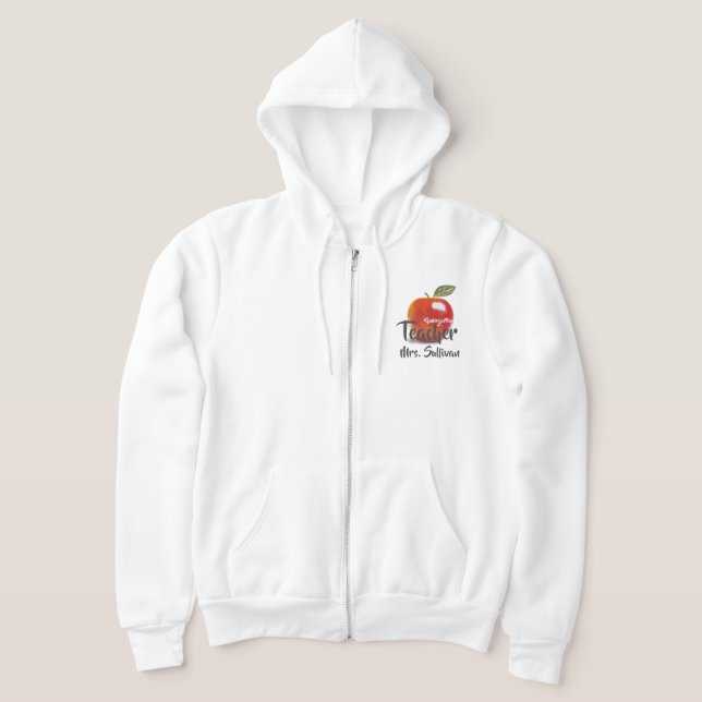 Veste À Capuche Pomme rouge personnalisée maternelle Enseignant Zi (Poser)