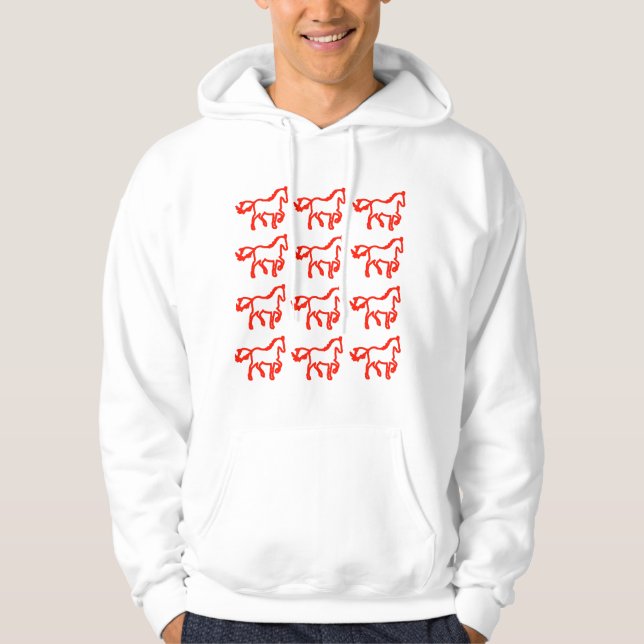 Veste À Capuche Red Horse Pattern – Zodiac Horse Outline Design (Devant)