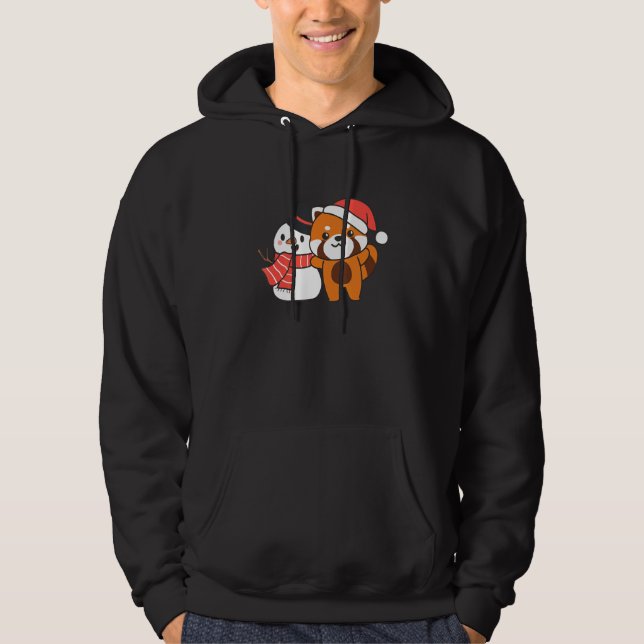 Veste À Capuche Red Panda With Snowman In Winter For Christmas (Devant)